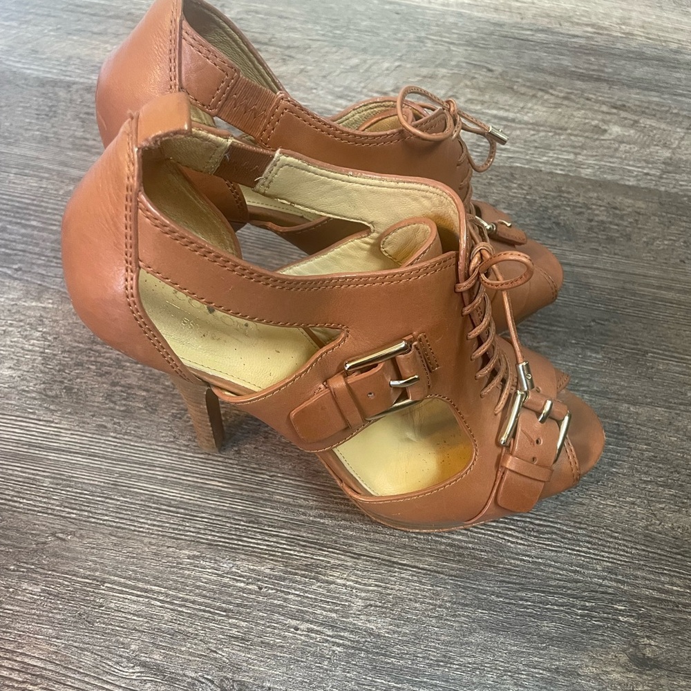 Coach Women's size 9 Sofia platform Brown Leather Heels sandals shoes - Picture 2 of 6